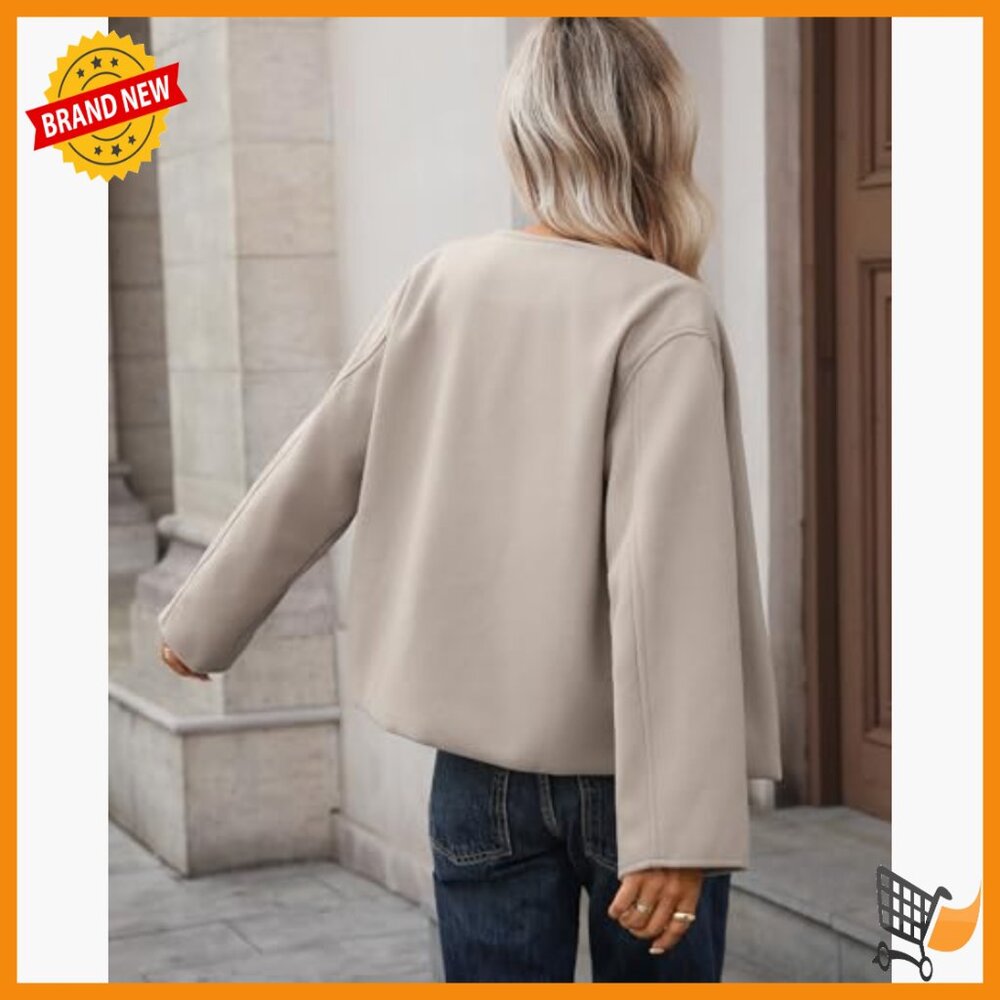 Cropped Wool Pea Coat, Button Down, Long Sleeve, … - image 5